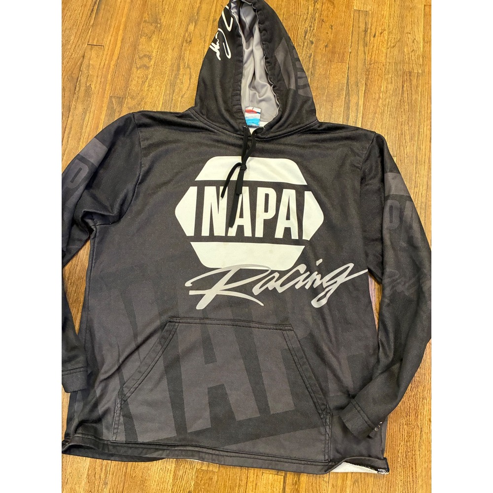 Vintage NAPA Racing Hoodie Mens Large Black Grey Made in USA Advertising Edge Lg
